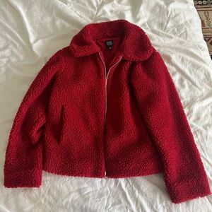 BDG Urban Outfitters Red Teddy Sherpa Jacket